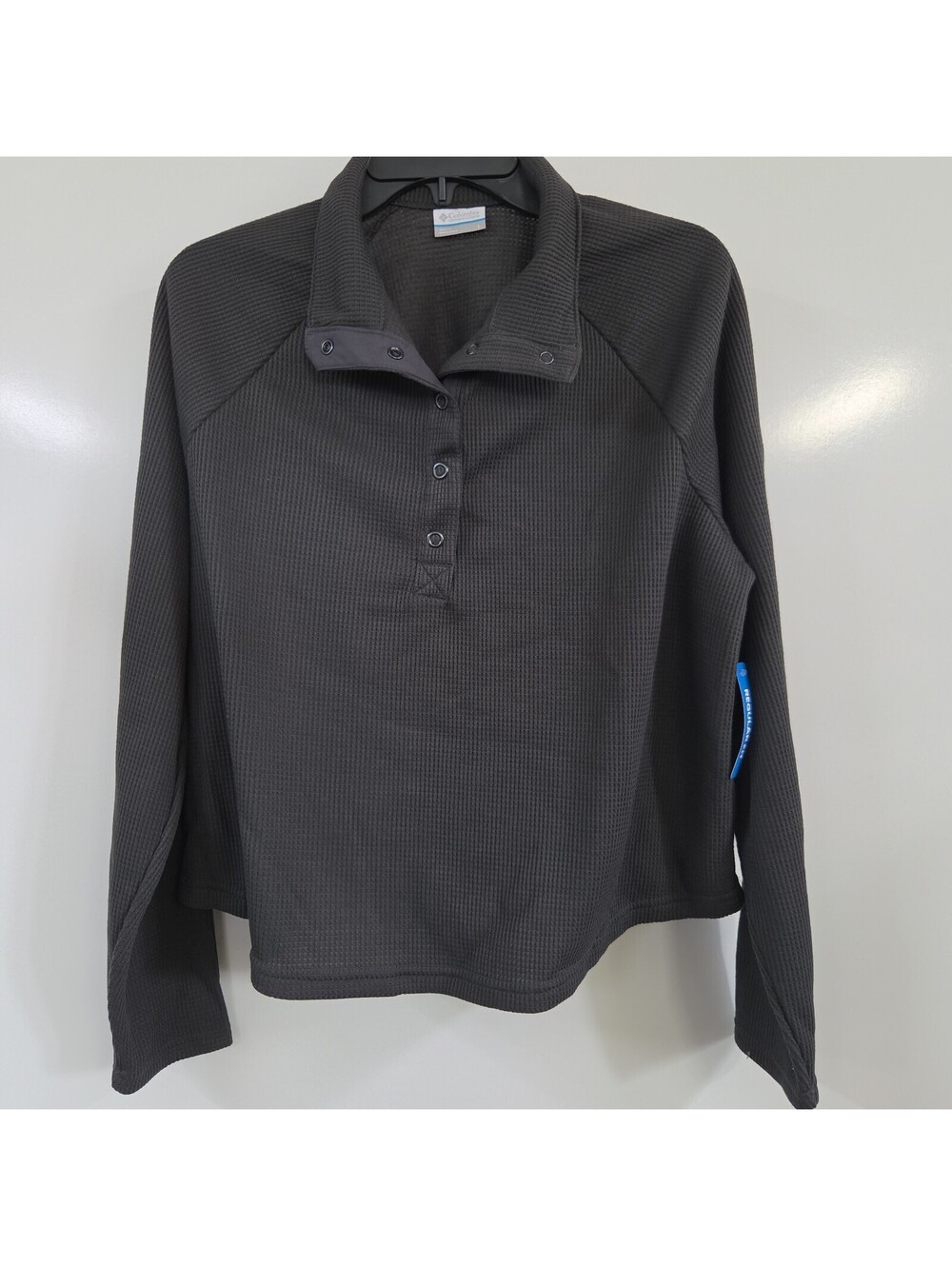 Columbia Holly Hideaway Waffle Thermal Shirt Women L Dark Gray Long Sleeve